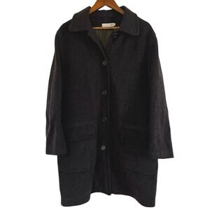 Vintage J.Crew Wool Mohair Herringbone Coat Midi Dark Chocolate Brown Size M